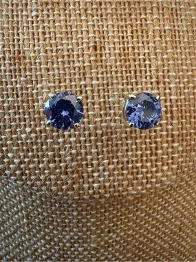 14k Gold over Solid Sterling Silver Tanzanite CZ Stud Earrings